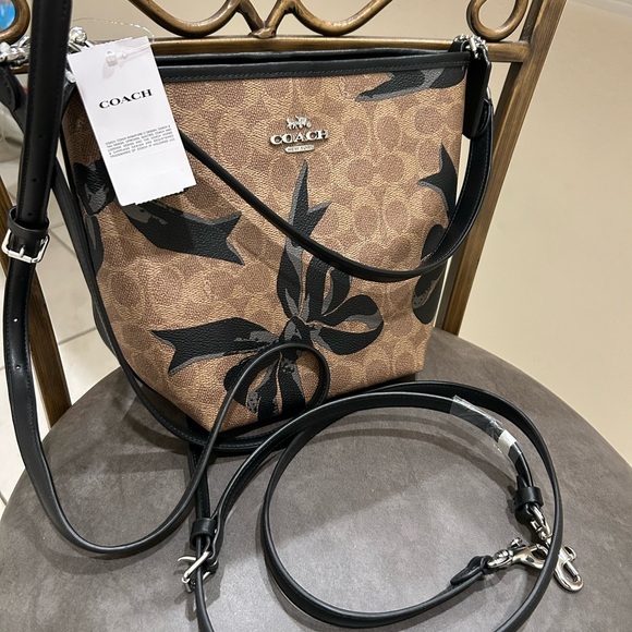 Coach Tan and Black Floral Crossbody Bag - Picture 7 of 8